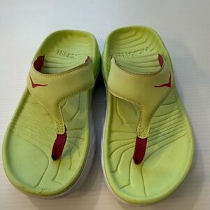 HOKA One One Recovery Flip Flop Lime Green and Pink US 5